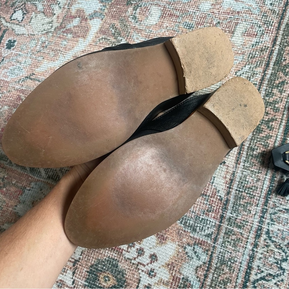 Sseko black leather mules slides with brass charm accessories - Picture 4 of 4